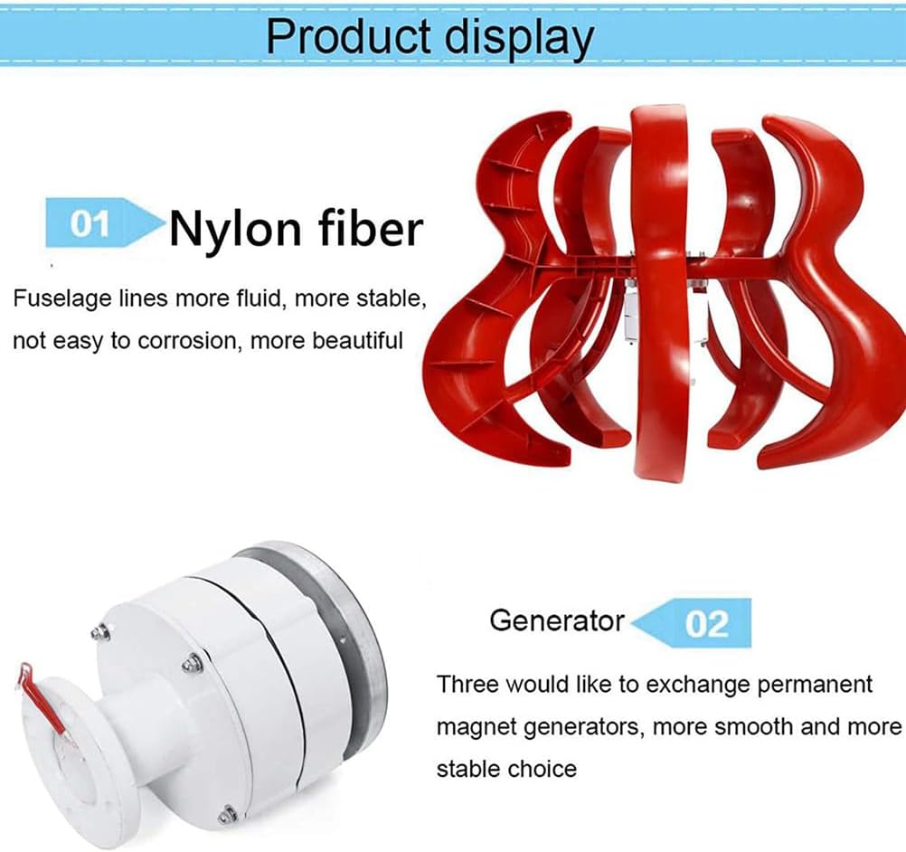 10000W Vertical Axis Wind Turbine, 5 Blades Free Energy Windmill Generator, 12V 24V 48V Wind Power Generator with Charge Controller