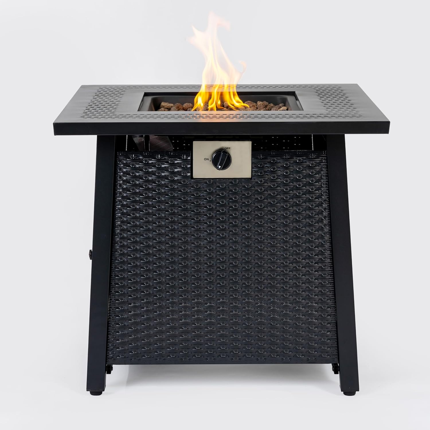 28 Inch Square Propane Firepit Table Outdoor Iron Tabletop Fire Pit 50000 BTU Firepit with Adjustable Flame fire Pit Tables for Outside Patio. Garden, Poolside, Backyard, Porch Deck Black