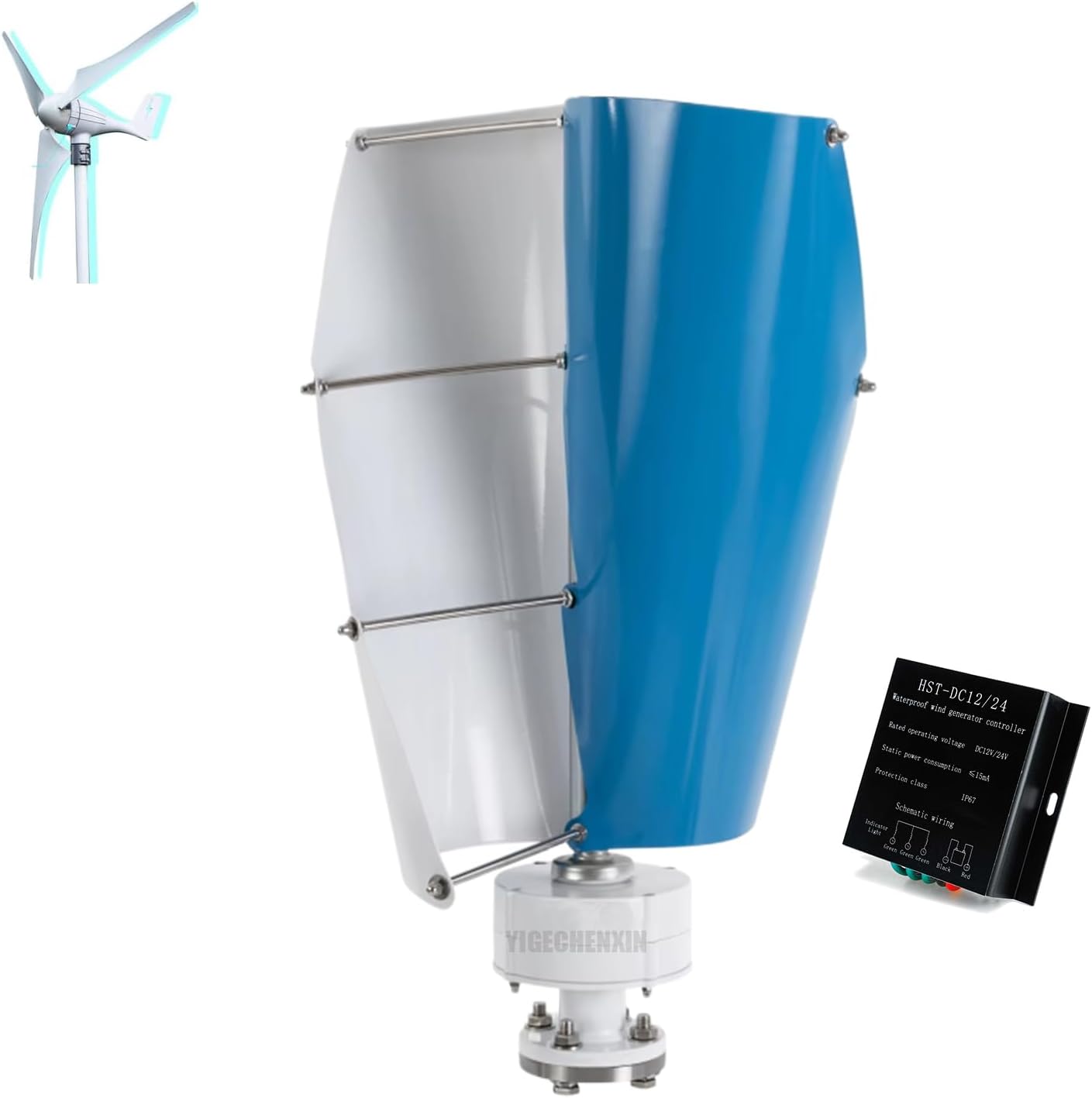 5000W 12V-220V Low Noise Wind Turbine Generator Kit, 2 Blade 3 Phase AC Permanent Magnet Generator with Controller for Home, Business(White/Blue),48v