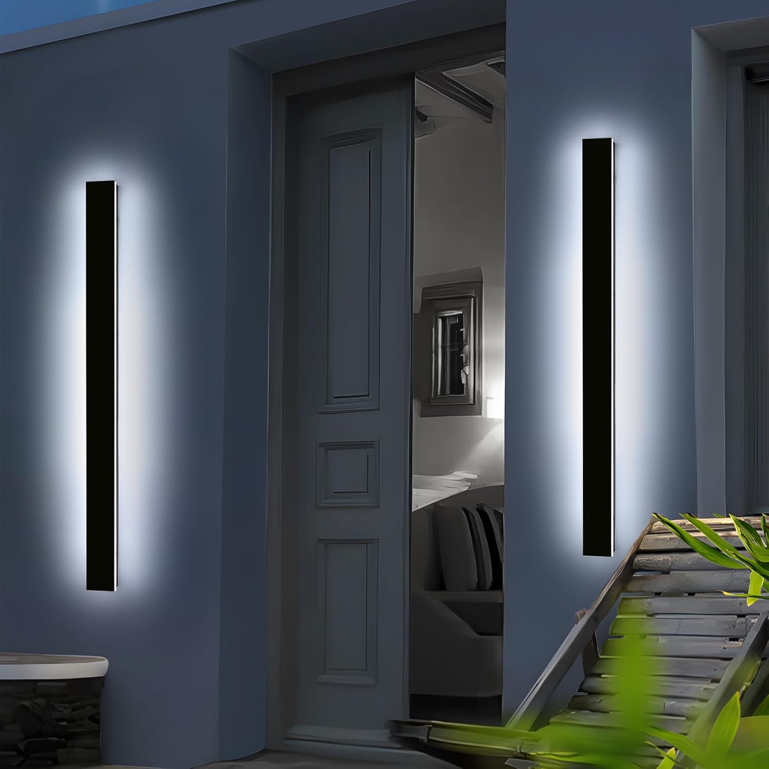 Mikeru 2 Pack 39.3inch Modern Outdoor Wall Sconce, 3000K/4500K/6000K 3 Color Temperature LED Exterior Light Fixtures, Modern Long Porch Lights Wall Sconce for Garage, Doorway, Porch, Patio