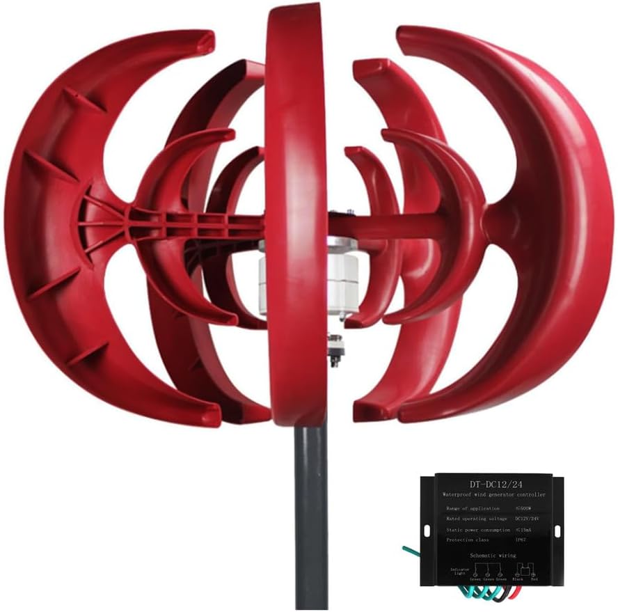 Red,12V,HYZHANHONG 12000W Wind Turbines Generator 5 Blades 12V 24V 48V 220V Vertical Axis Wind Turbines Generator Kit for Home Hybrids Streetlight Use Red