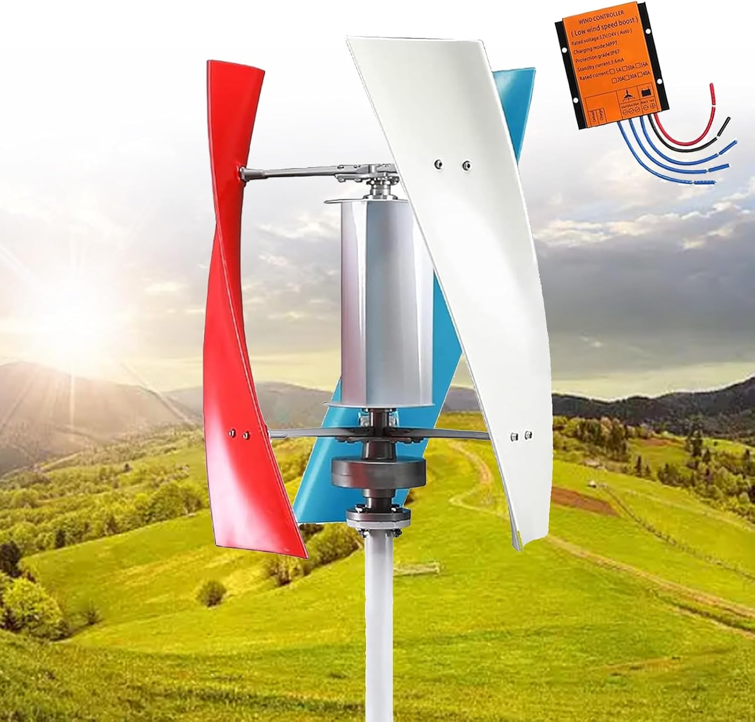 20000W Vertical Wind Turbine Generator Kit for Home & Business, Colorful 12V Wind Mill with Controller, Ideal for Industrial Energy Supply & Renewable Energy Solutions