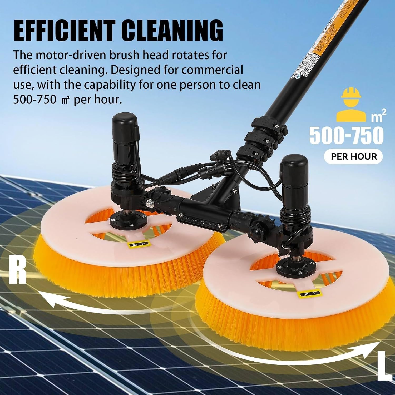 Electric Solar Panel Cleaning Tool, Household Water-Fed Pole Kit, Electric Photovoltaic Panel Cleaning Equipment Brush, 2 Round Brushes, Solar Cleaner Robot,7.5M-MainsElectricity