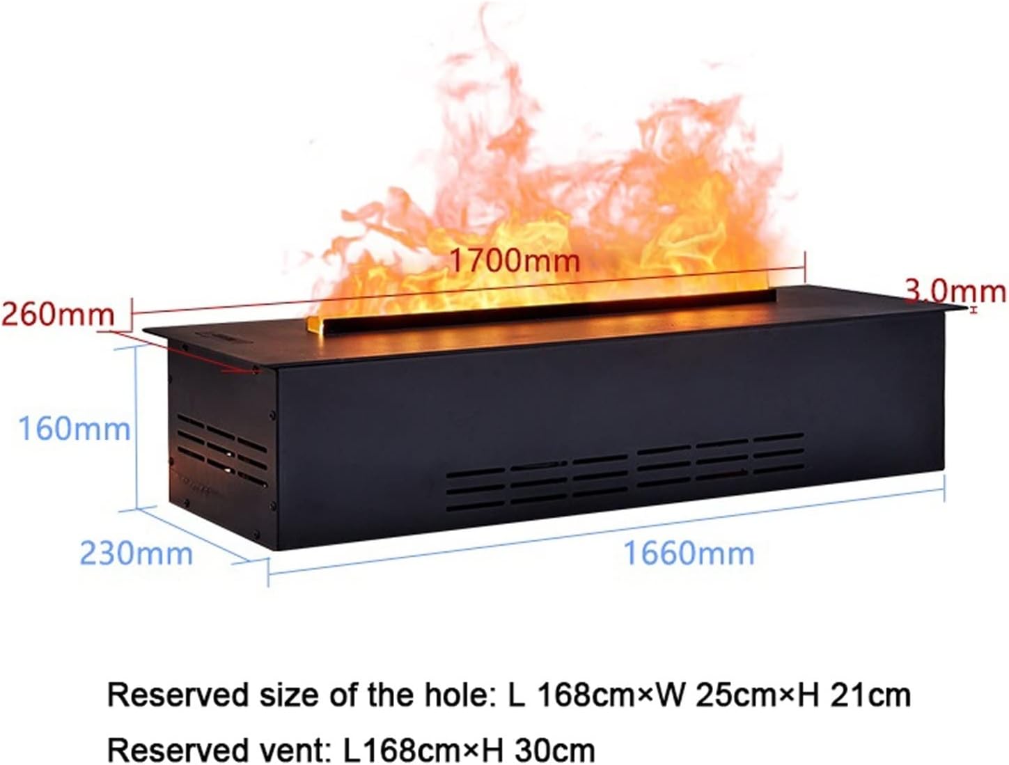 3D Water Vapor Fireplace with Humidifier Flame 3D Simulation Flame Electric Fireplace Recessed Electric Fireplace Stove with Remote Control Home Decorative Fireplace，Metal Panel，(L 66.9