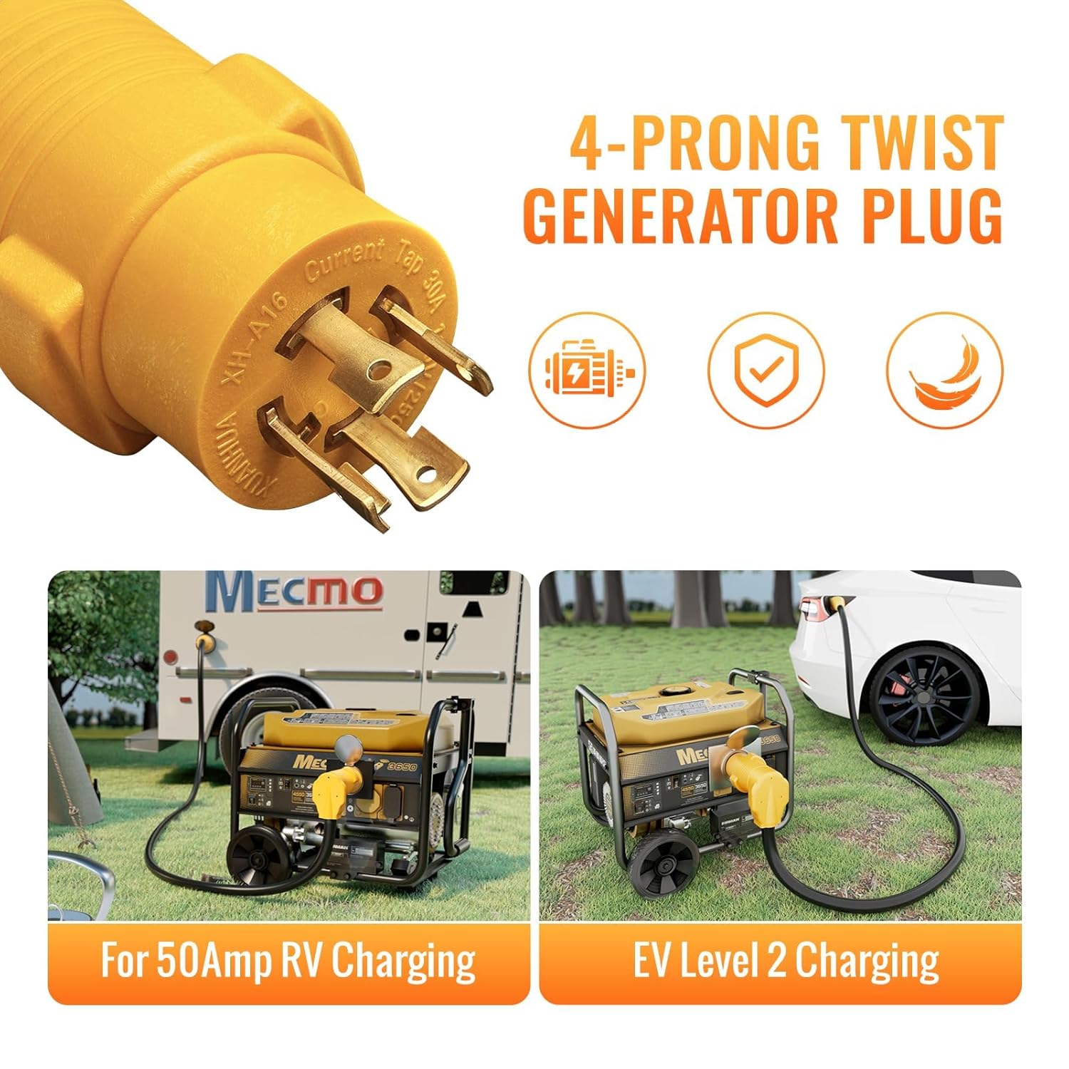 MECMO L14-30P to SS2-50R 14-50R TT-30R 30 Amp RV Generator Adapter, 4 Prong 30A L14-30P Locking Male 125/250 Generator Plug to 30Amp RV & 50Amp Twist Lovk RV & 50 Amp RV/EV Charger