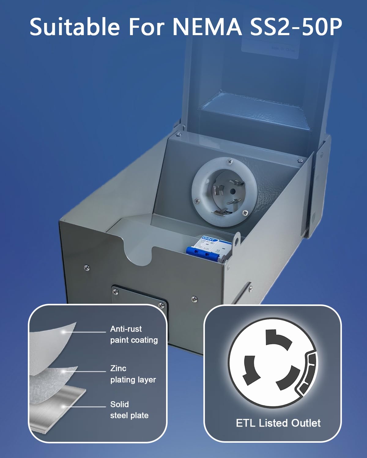 50 Amp Generator Power Inlet Box, NEMA SS2-50P 3-Prong, 125/250V 12500W Weatherproof Outdoor Generator Outlet Receptacle for Generator Cord