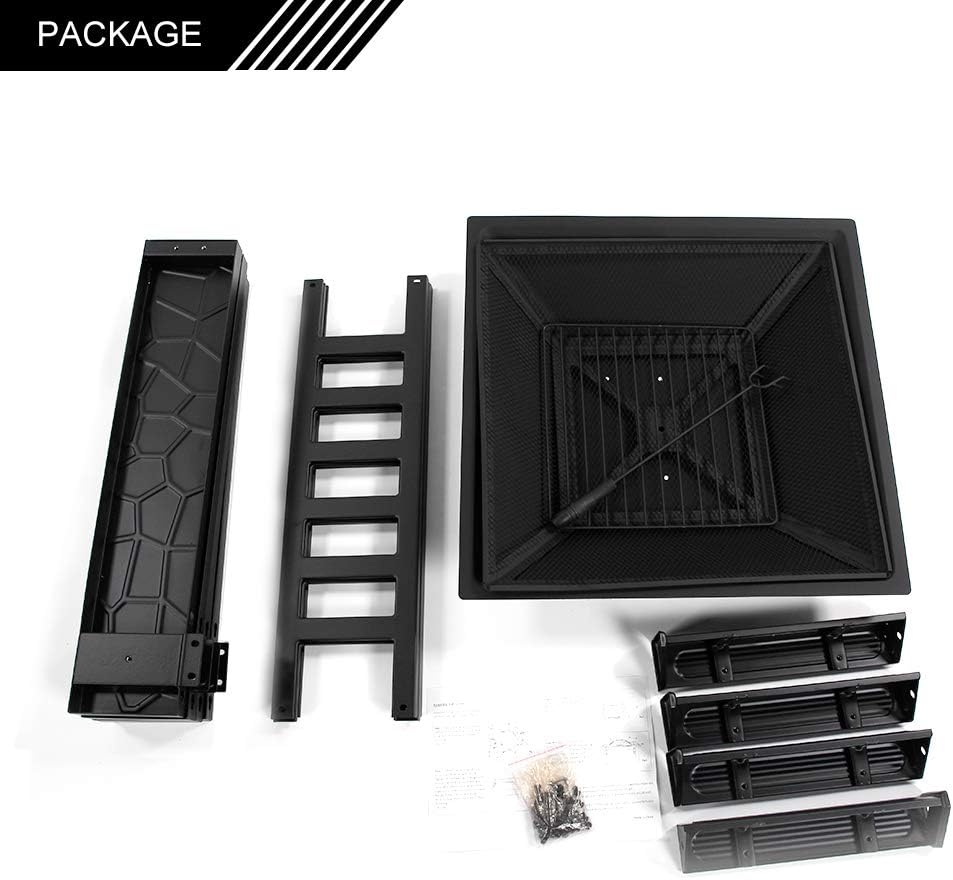 32 Inch Outdoor Metal Square Patio Table Fire Pit, Multifunctional Terrace Backyard BBQ Grill Garden Stove Ice Pit - Wood Burning Fireplace with Mesh Spark Screen Top, Wood Grate and Poker