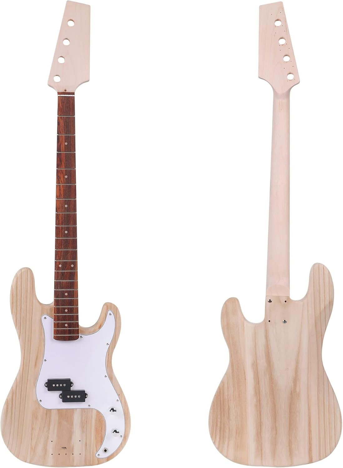 TSTS DIY Bass Guitar Kit with Paulownia Body, Pickguard, Electronics, Maple Guitar Neck & Rosewood Guitar DIY Accessory