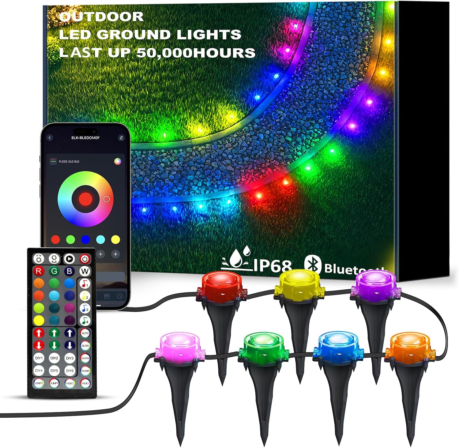 IVRICH 150FT Outdoor Ground Lights, Smart RGB Pathway Lights with APP/Remote Control, IP68 Waterproof, Music Sync, Timer Function, Color Changing, for Patio Yard Lawn Walkway Driveway Garden Decor
