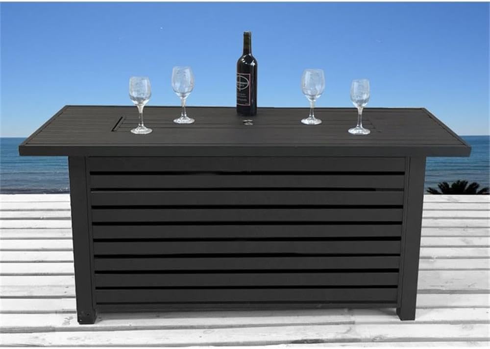 Living Source International Sterdy & Rust-Resistant Propane Gas Outdoor Fire Pit Table | CSA Certified & Striped Steel Surface (24'' Hx54'' Wx24'' D, Black), CM-1024