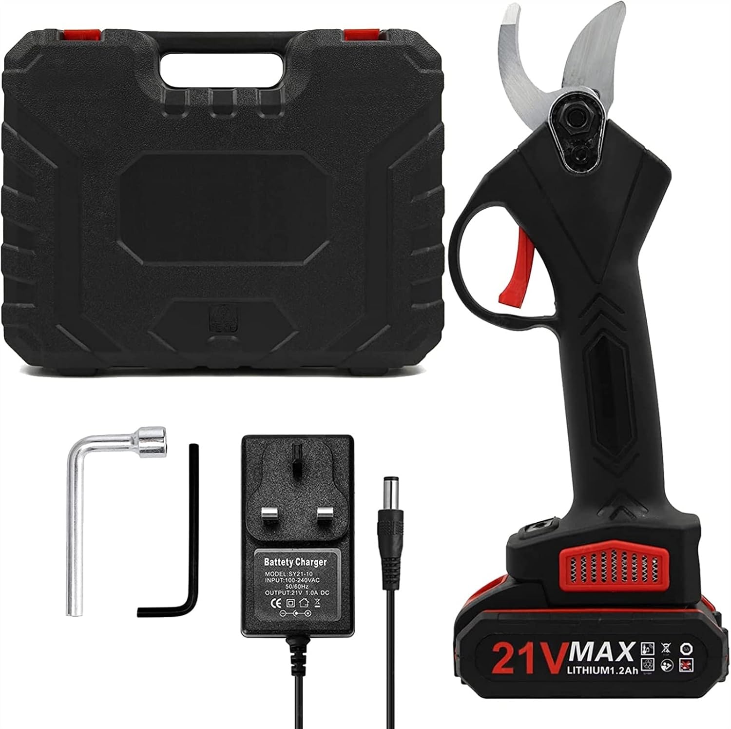 21V Portable Handheld Cordless Electric Pruning Shears with Carry Case Rechargeable 1200mAh Lithium Battery & Charger Powered Tree Branch Pruner Garden Clippers 30mm Cutting Diameter