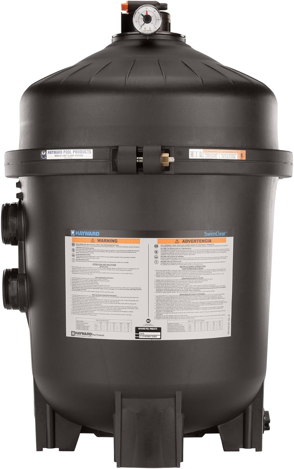 Hayward SwimClear Cartridge Pool Filter with Single Piece Flange Clamp and Multi Element Filtration for Outdoor In-Ground Swimming Pools, Black