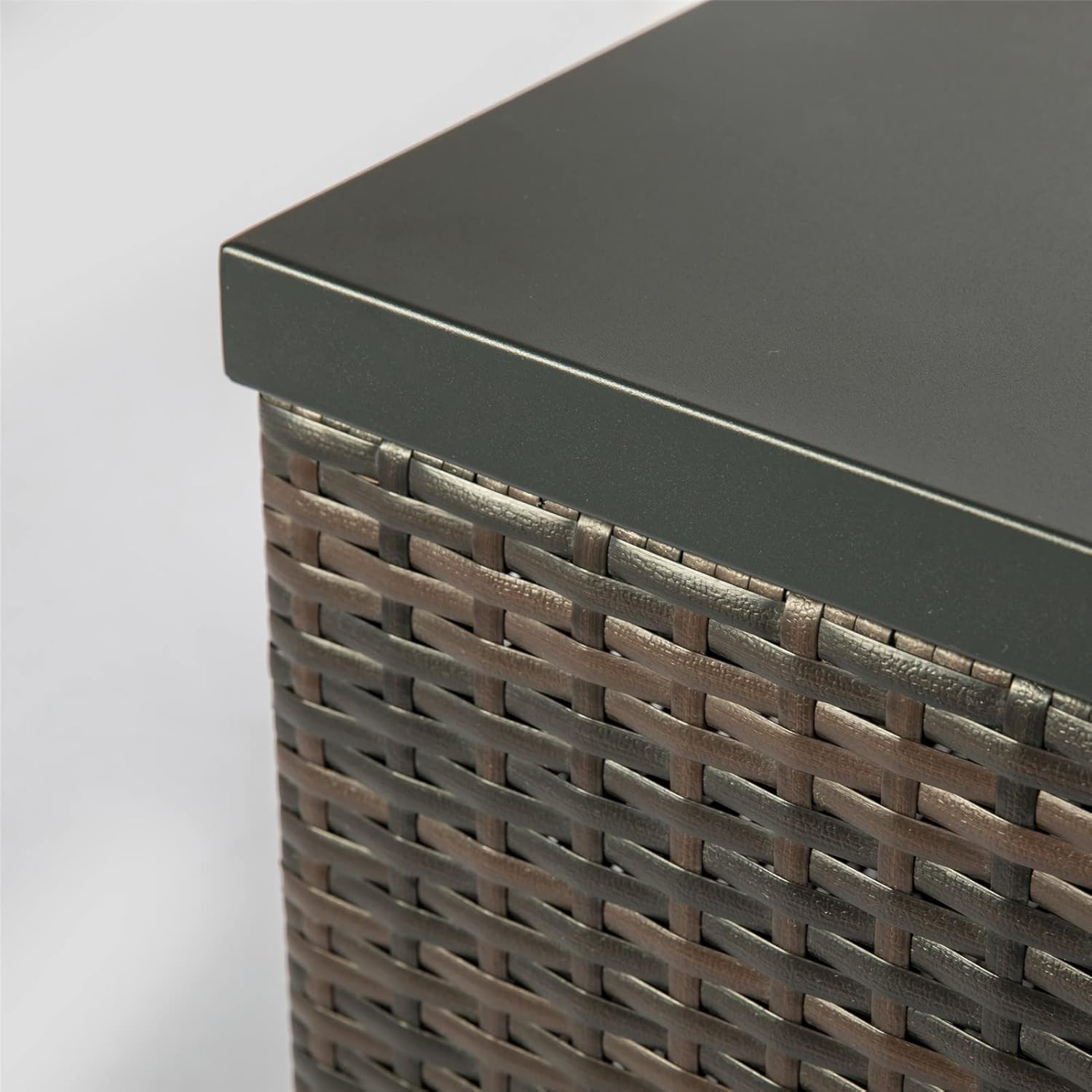 Outdoor Rattan Wicker Fire Pit Column, Propane Fire Column for Decor 50,000BTU Gas Fire Pit Table with Ceramic Tile Tabletop Garden Corner Table (32IN Brown Square Fire Table)