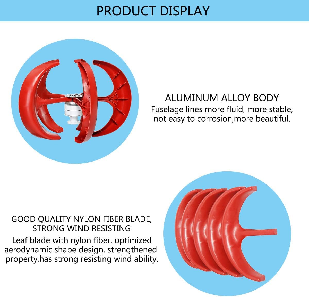 8000W Vertical Axis Wind Turbines Generator Lantern Motor Kit 5 Blades 12V 24V Electromagnetic for Home Hybrids Streetlight Use,12v