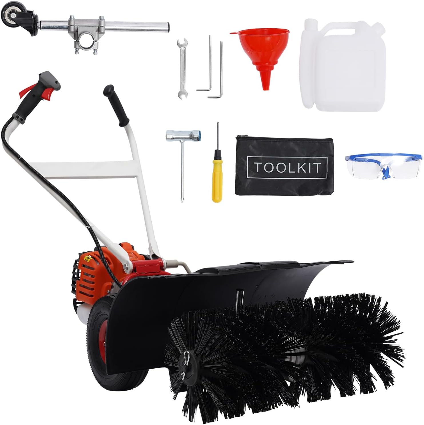 Outdoor Hand Held Gas Power Broom, 52cc Gasoline Power Broom Walk Behind Sweeper Driveway Cleaning Tools 2.5HP Broom Sweeper Cordless for Snow Lawn Leaf Artificial Turf Grass Gravel Cleaning