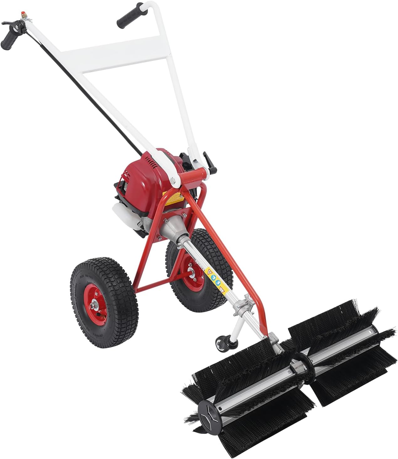 Gas Power Hand Held Lawn Sweeper 37.7CC 2.3HP 4-Stroke Artificial Turf Sweeper Gasoline Powered Broom Walk-Behind Outdoor Hand Push Sweeper for Cleaning Lawn Leaves Gravel Snow Confetti