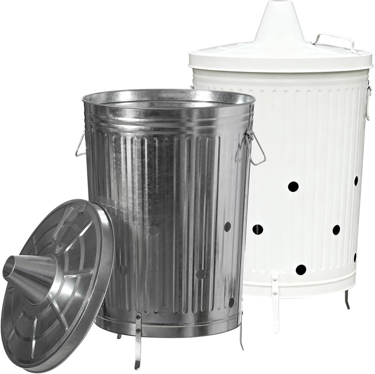 Galvanized Trash Can, Burn Barrel, Burn Pits for Backyard, Fire Pit, for Paper Leaf Paper Trash Wood Backyard Bonfire(White)