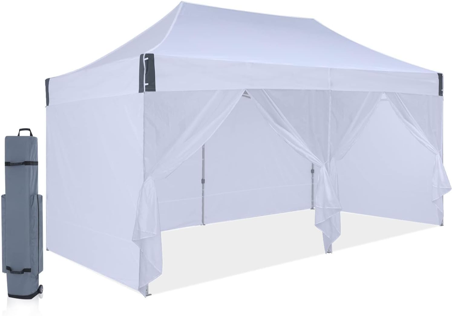 Eazy Up Heavy Duty Commercial Instant Canopy Tent with Sidewalls - Pop Up 10x20, Sand Bags for Deck, Party, Camping, Backyard, Playground - White
