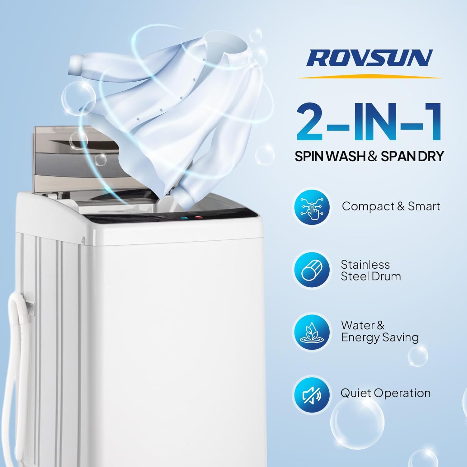 ROVSUN 30LBS Full Automatic Washing Machine and 3.5CuFt Portable Clothes Dryer Set, Electric Laundry Washer and Dryer Combo Set with Stainless Steel Inner Tub, for Apartment, Dorms, Home