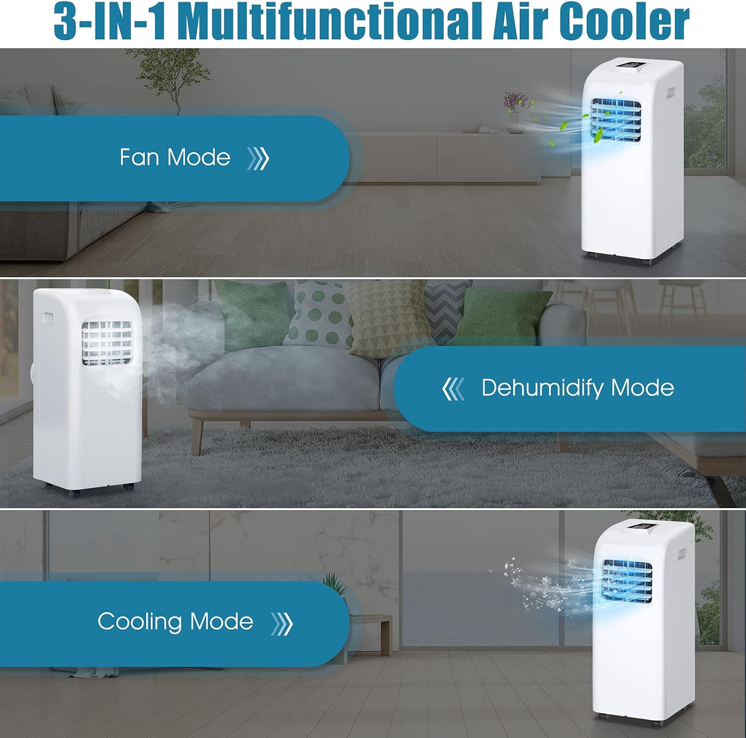 HOMGX 4-in-1 Portable Air Conditioner, 8000 BTU Powerful Air Cooler w/Fan, Dehumidifier, Cool & Sleep Mode, 2 Wind Speeds, 24H Timer, Control Panel, Remote Control, Rooms up to 230 sq. ft.