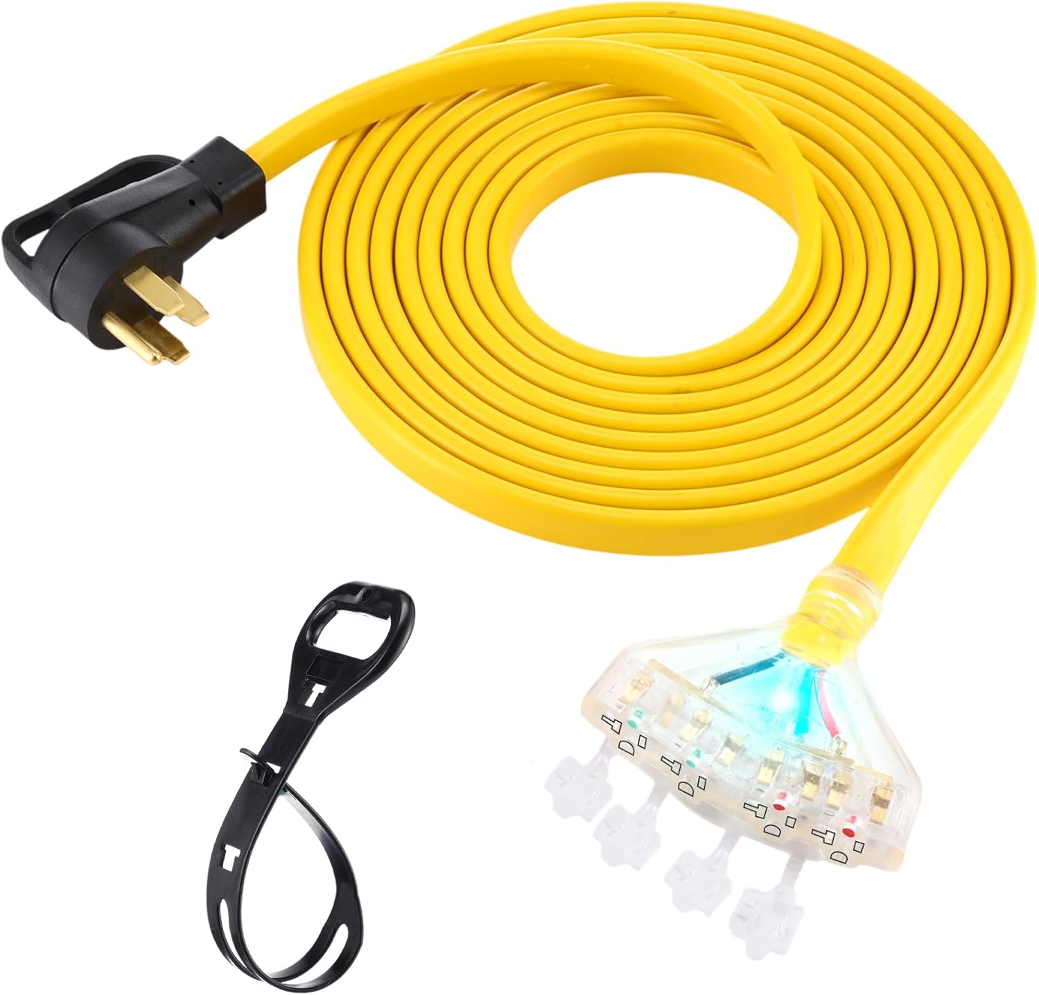 25 ft Flat Rv Generator Adapter Cord Compatible with Nema 14-50p to 4 x 5-20r/5-15r, 50a to 110v 15/20 a Household Outlet Adapter, 4 Prong 10 Gauge Rv Generator Extension Cord, Etl Listed