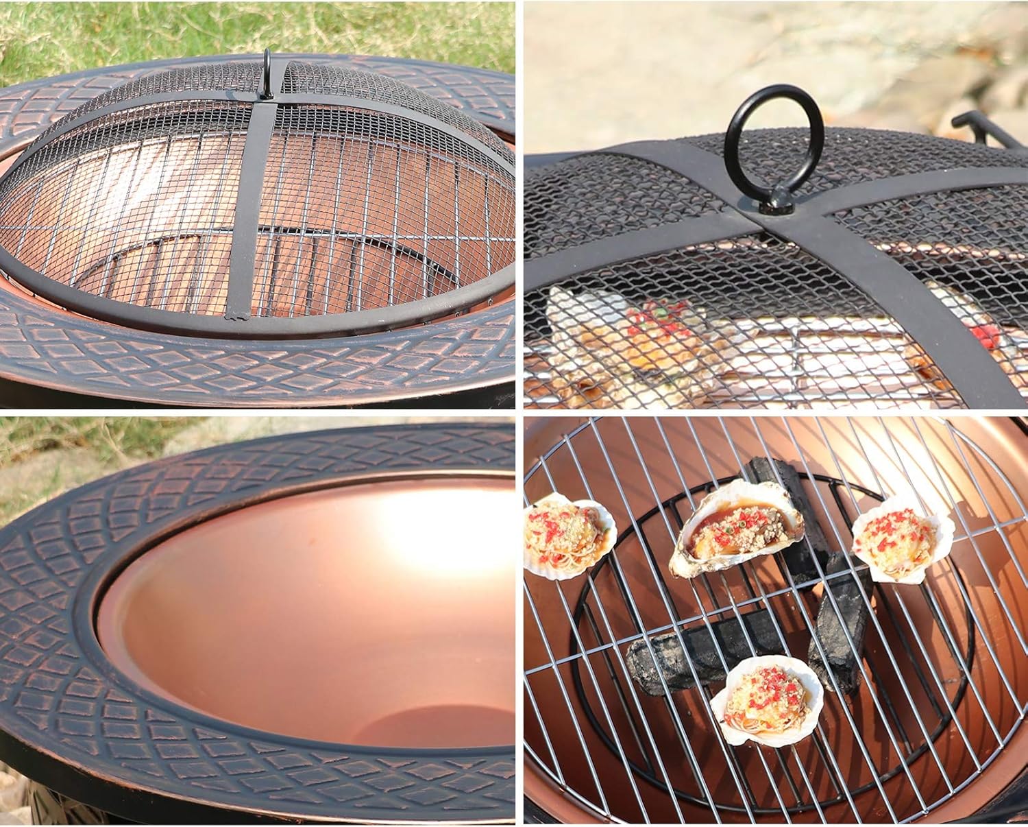 Outdoor Fire Pit Portable Garden Bonfire Pit, Outdoor Heater with Cooking Grill, Wood Burning Fire Pit, 81cm/31.8