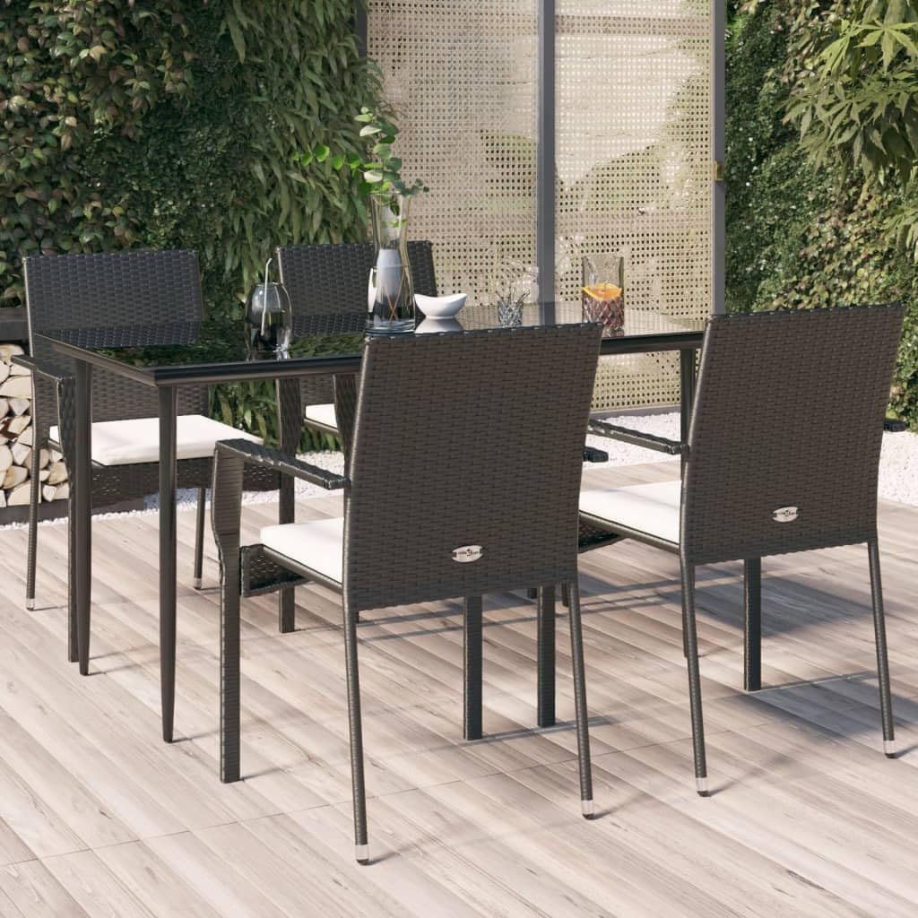 5 Piece Patio Dining Set with Cushions Black Poly Rattan,Stylish Patio Dining Set: Weatherproof and Modular for Comfortable Outdoor Dining Furniture Sets for Patio, Lawn & Garden