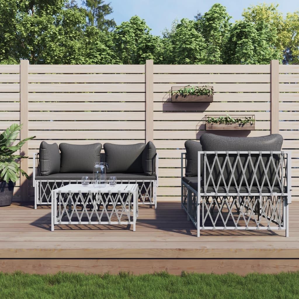 5 Piece Patio Lounge Set with Cushions White Steel,Durable Outdoor Lounge Set with Comfortable Seats and Modular Design for Modern Gardens Furniture Sets for Patio, Lawn & Garden