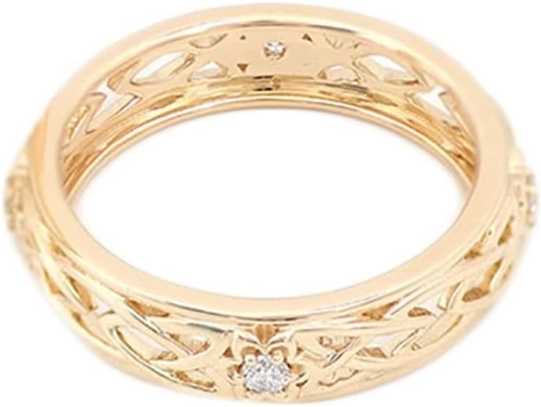 9K Yellow Gold Ring, Womens Engagement Ring Moissanite Vintage Hollow Couple Matching Gold Band for Valentine's Day