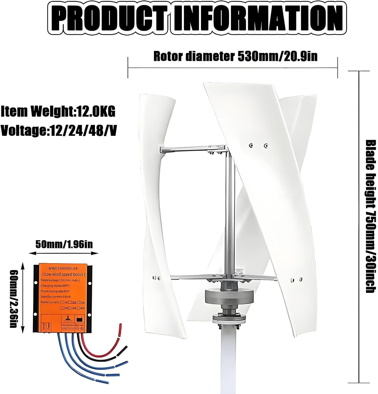 14000W Garden Vertical Wind Turbines Generator Kit, 12V/24V/48V/220V Small Three-Phase AC Vertical Wind Turbine with MPPT Controller, for Industrial Energy Equipment 24V