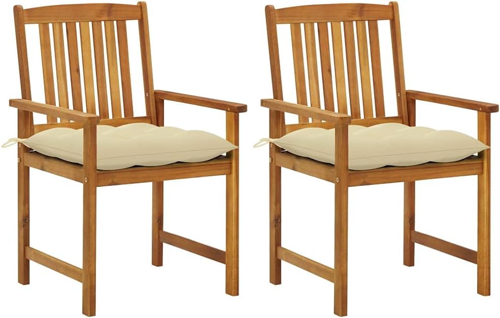 Patio Chairs with Cushions 2 pcs Solid Acacia Wood,Rustic Charm, Wooden Patio Chairs with Cream Cushions for Outdoor Comfort Outdoor Furniture, Outdoor Chairs