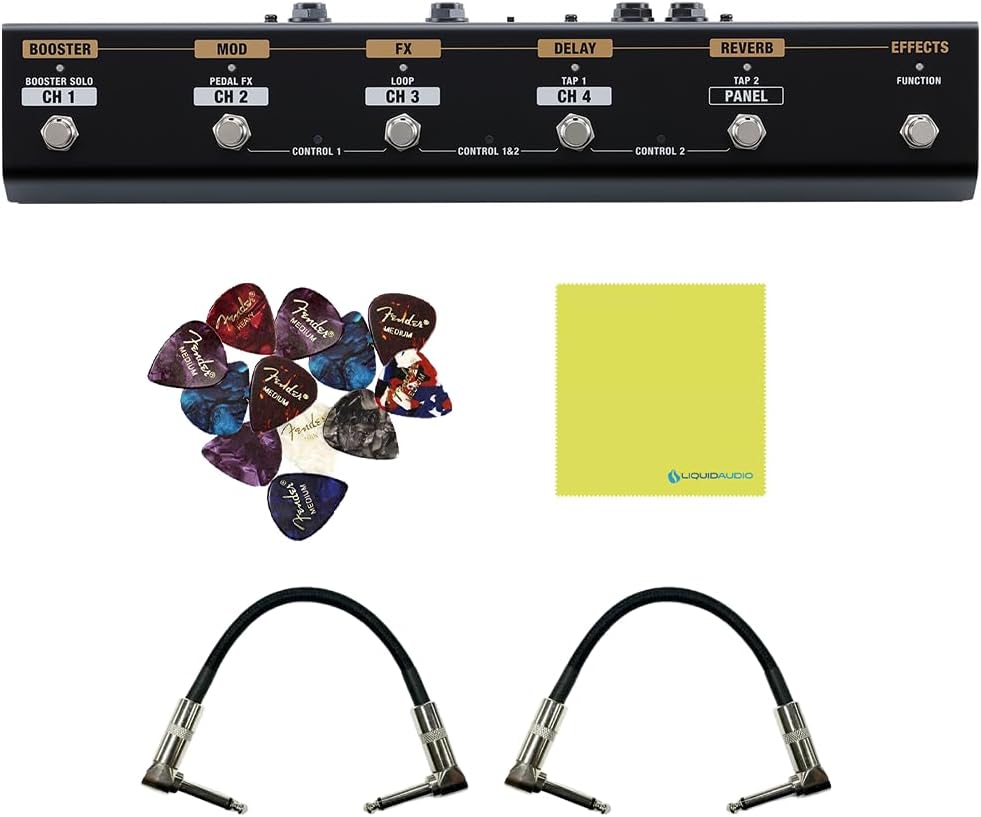 Boss GA-FC EX Expanded Floor Foot Controller Bundle w/2x Strukture S6P48 Woven Right Angle Patch Cables, 12x Guitar Picks and Liquid Audio Polishing Cloth