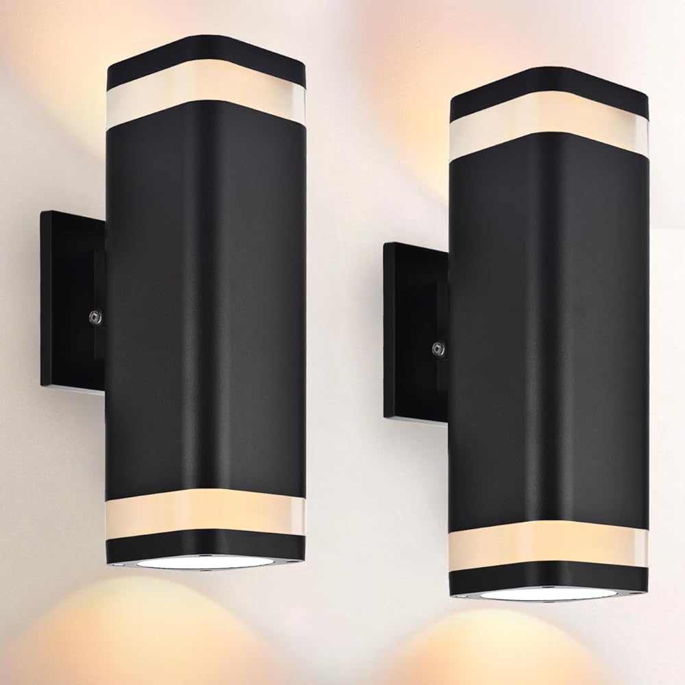 wowlite Dusk to Dawn Outdoor Wall Light 2 Pack, Modern Exterior Lights for House, Matte Black Outdoor Wall Sconce with E26 Base, Waterproof Outdoor Light Fixture Wall Mount Up and Down Lighting