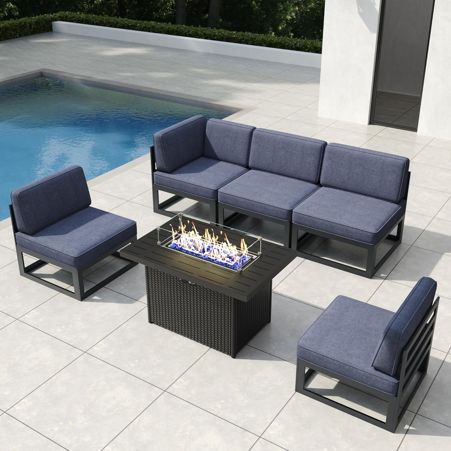 6 Pieces Aluminum Patio Furniture Set with Propane Gas 44