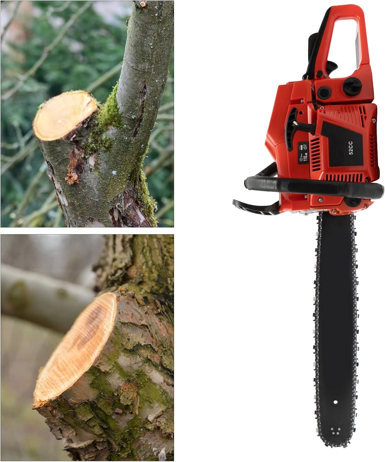 Gas Chainsaw 20 inch Gas Powered Cordless Chainsaw, 52Cc 2.2Kw, 2-Stroke Engine, Single Cylinder, Air-Cooled, with Double Protection Switches, for Ranches Farms Wood Cutting Light Felling Limbing