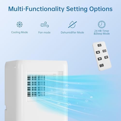 Portable AC 10000 BTU 3in1 Air Conditioner with Rapid Cooling, Energy Efficiency, 24-Hour Timer & Remote, Ultra-Quiet Operation for Bedrooms, Offices, and Apartments, Cools Up to 450 Sq. Ft.