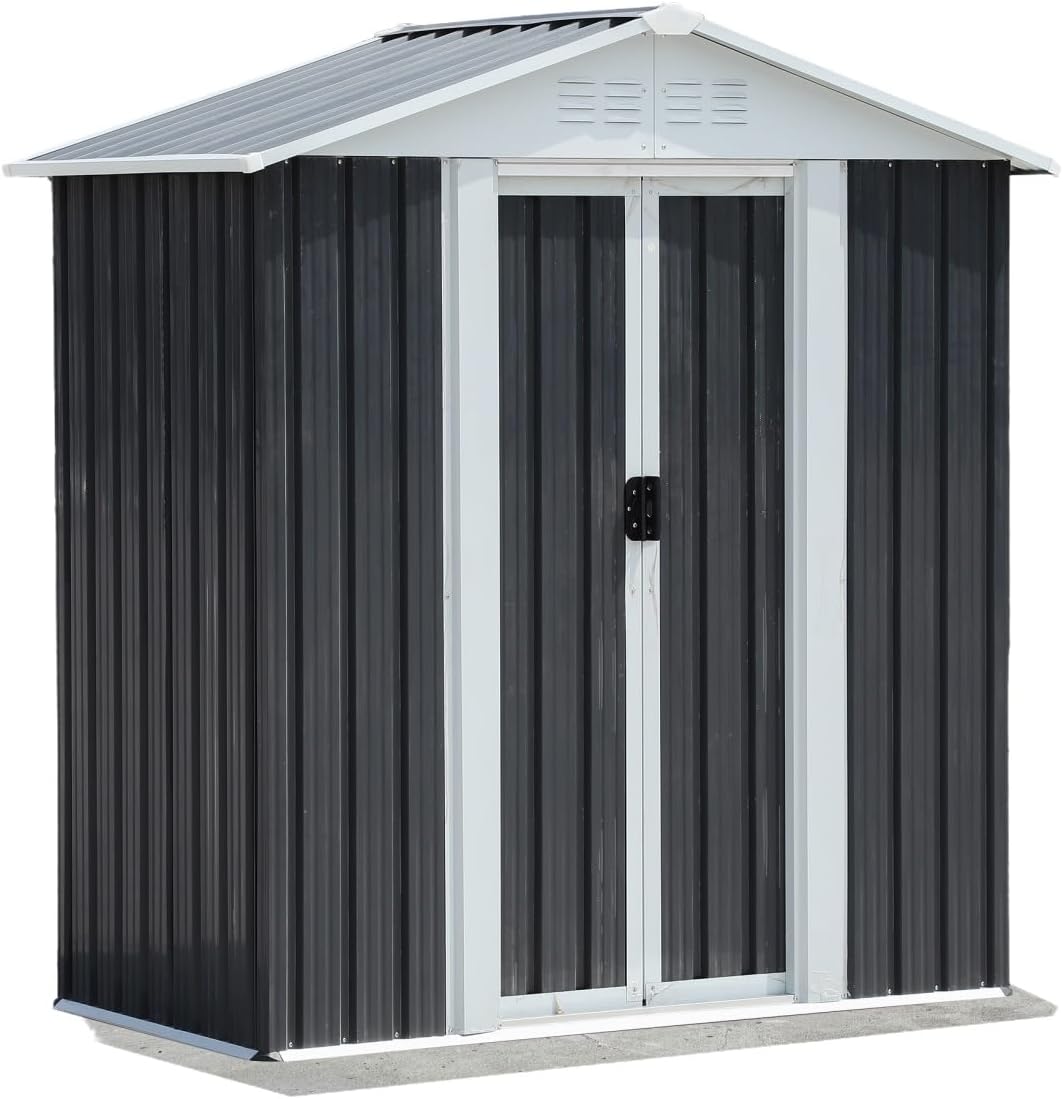 5x3 ft Grey Sliding Door Garden Shed for Outdoors Storage – Apex Roof Design, Durable & Weather-Resistant
