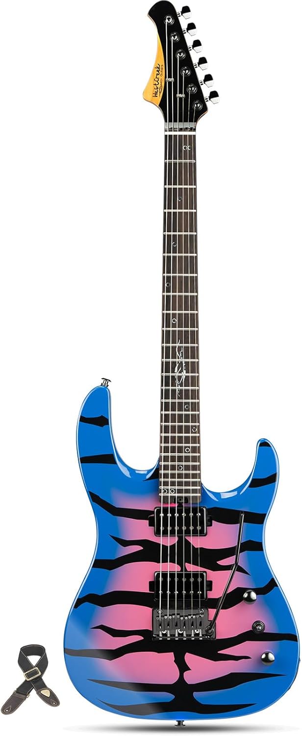 WestCreek Aetheris Solid Body Electric Guitar Roasted Maple Neck, Stainless Steel Frets, Bone Nut 24 Frets（Blue）