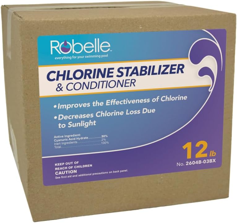 Robelle 12-Pounds Premium Chlorine Stabilizer and Conditioner, Concentrated Cyanuric Acid for Pools, Pool Stabilizer, Helps Chlorine Last Longer