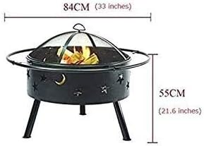 Fire Pits Outdoor Wood Burning Outdoor Fire Pits Round Fire Pit - Outdoor Bronze Fire Pit Metal Poker Iron, Mesh Ember and Spark Guard Screen Cover with Cover BBQ Cooking for Outside Camping Backyar