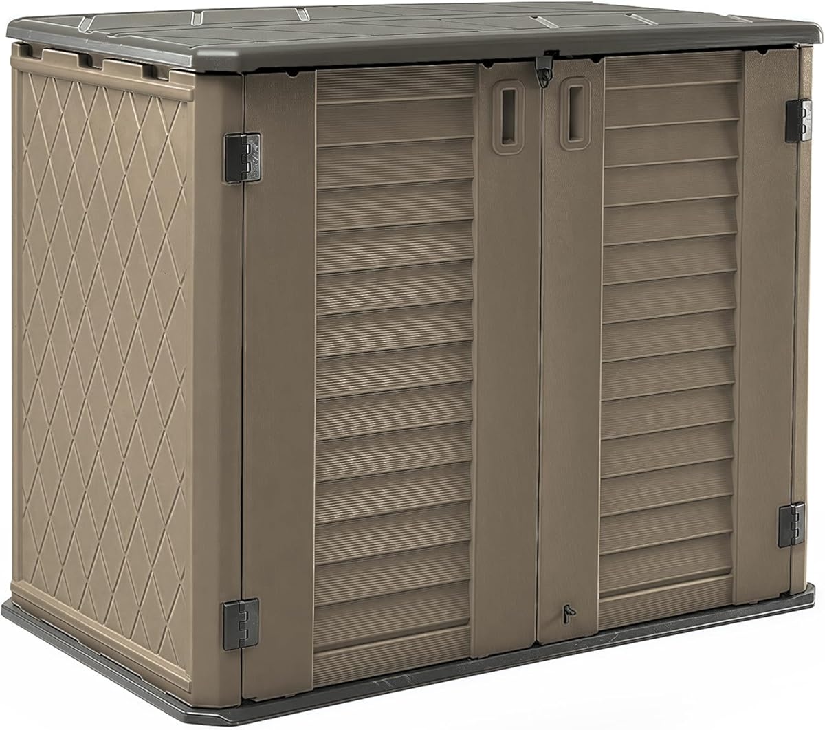 HOMSPARK Storage Shed Weather Resistance, Multi-Purpose Outdoor Storage Cabinet for Backyards and Patios, Horizontal Storage Shed for Lawnmower, Patio Accessories (Coffee, Large - 26 cu.ft)