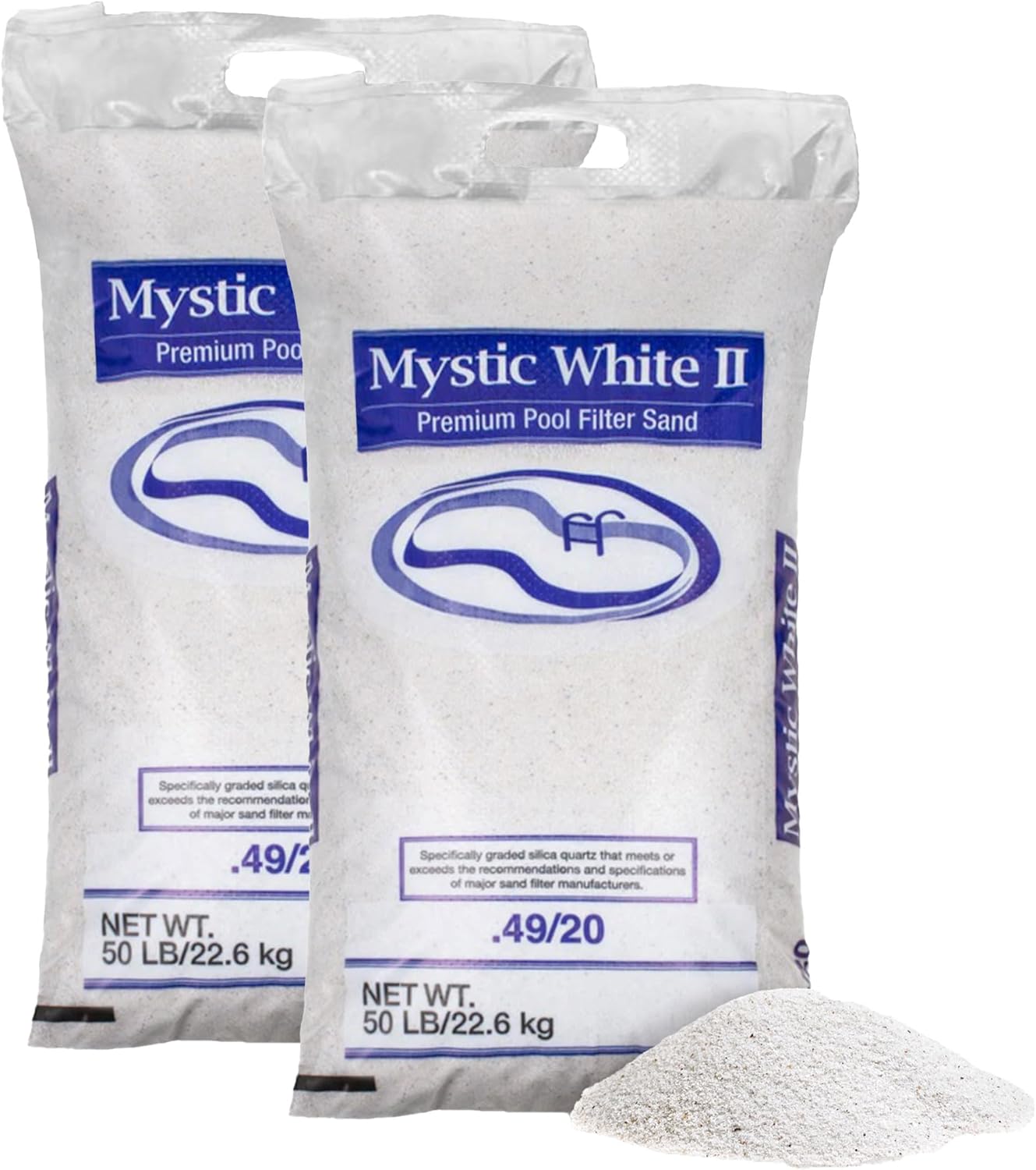 U.S. Silica 2 Pack Mystic White II Sand for Above Ground and Inground Pool Filter Pumps, 50 Lb - Accessories and Supplies for Swimming Pool System Cleaning and Maintenance