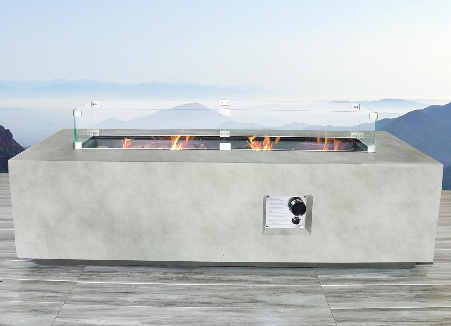 GOWE Rectangular Concrete Propane Fire Pit Table with Fiber Reinforcement