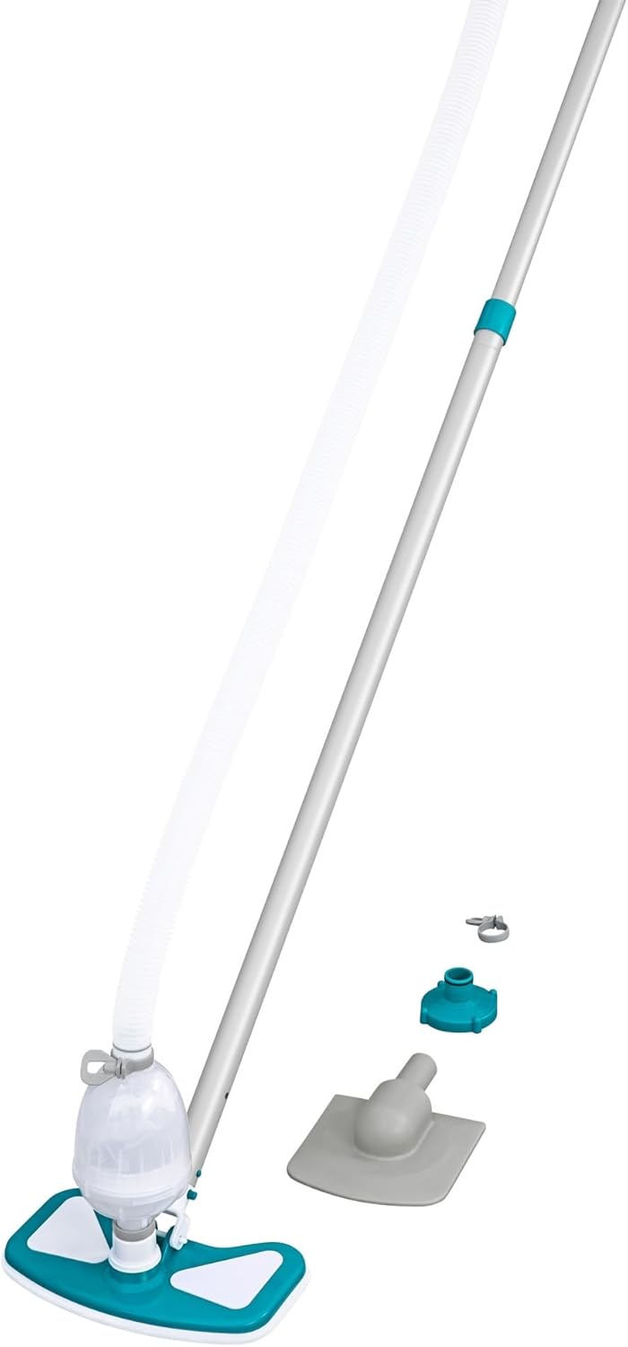 Bestway Flowclear AquaClean 110 Inch Pool Vacuum for 20 Feet Above Ground Pools with Removable Debris Bag, Suction Nozzle, Skimmer Head, and Adapters