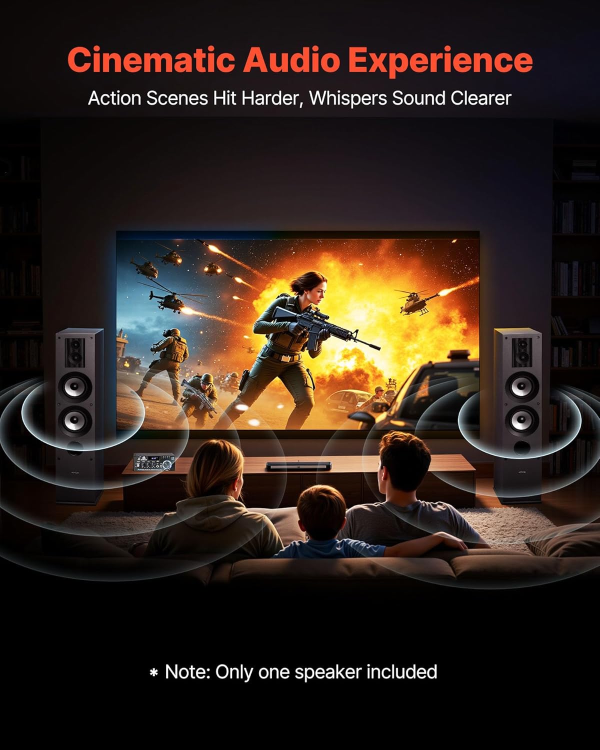 VEVOR Passive Floorstanding Speaker, 3-Way, Floor-Standing Tower Speaker with 0.75 in & 1 in Tweeter, 5.25 in Woofers, 145W Peak, 70Hz–20kHz Frequency Response, MDF Enclosure, for Home Audio, Single