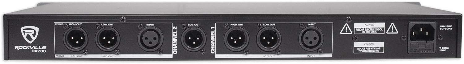 Rockville RX230 2-Way Stereo/3-Way Mono Crossover, XLR Input/Output, Adjustable Crossover Range, 24 dB/Octave Filters, Rack-Mountable for DJs and Live Sound