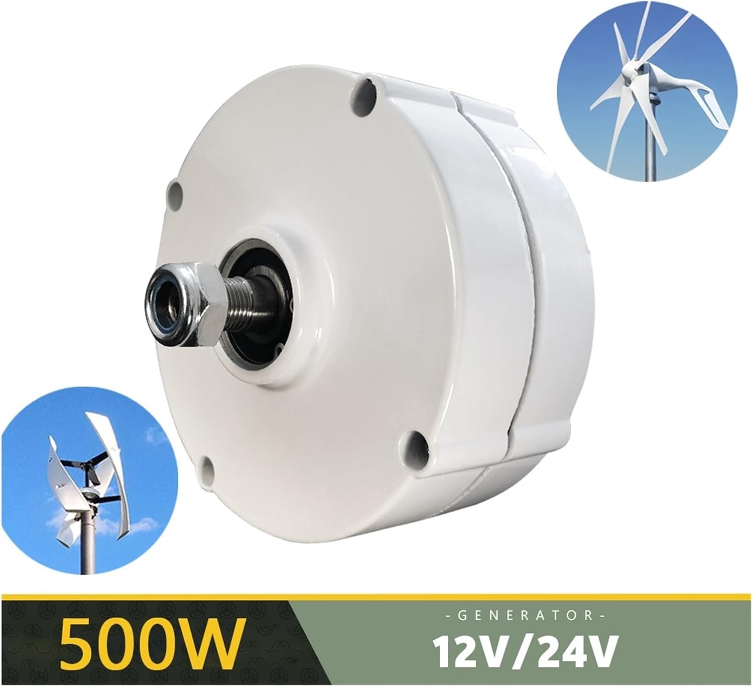 Wind Turbine Generators 500W Low Speed 12V 24V 3 Phase Gearless Permanent Magnet AC tors for Wind Water Turbine for Home Use Low Starting Speed for Home(with Base,24V_500W)