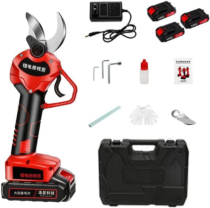 Electric Pruning Shears Scissors Battery Powered Trim with 2 Pack Backup Rechargeable Lithium Secateurs Tree Branch Pruner, 40mm (1.5 Inch) Cutting Diameter,21V