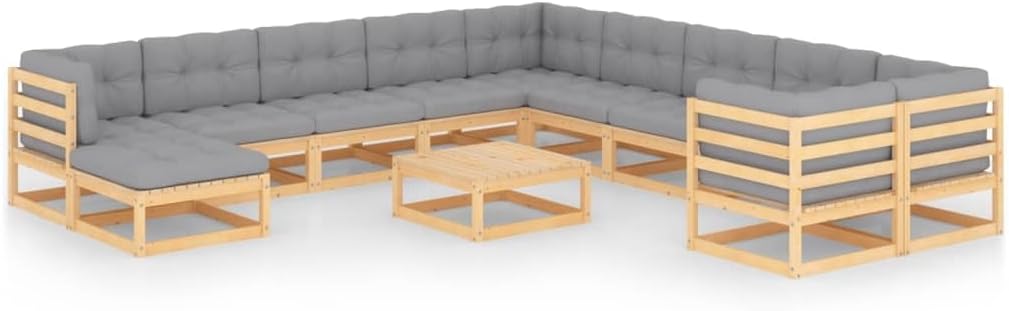 12 Piece Patio Lounge Set with Cushions Solid Wood Pine,Pinewood Patio Lounge Set with Comfortable Cushions for Outdoor Relaxation and Entertainment Patio Furniture Sets, Outdoor Furniture Sets