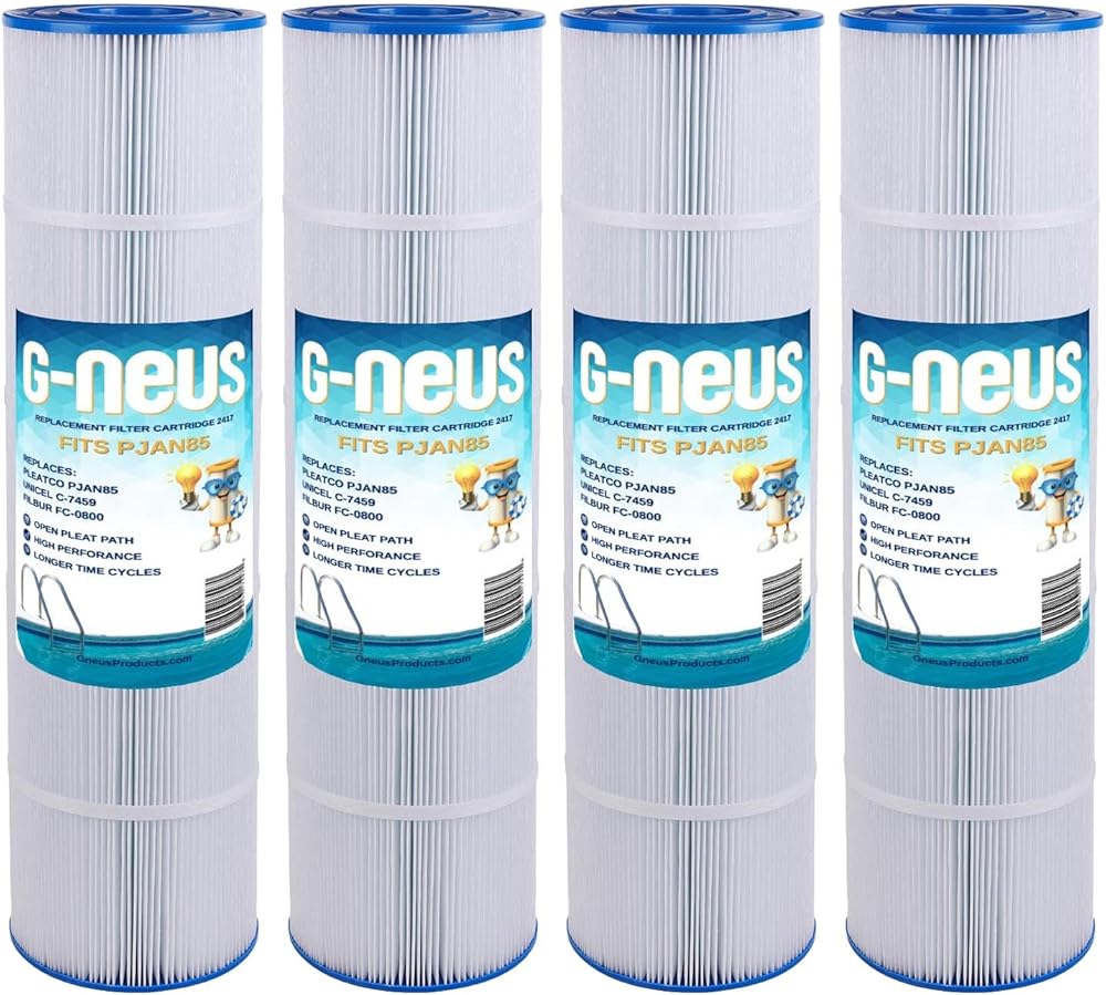 G-NEUS Pool & Spa Filter | Replaces Unicel C-7459, C-7459R, C-7459-4, Pleatco PJAN85, PJAN85-M, PJAN85-PAK4, Filbur FC-0800, FC-6405 | 85 Sq Ft Coverage (x4) | Replacement Cartridge, 4 Pack